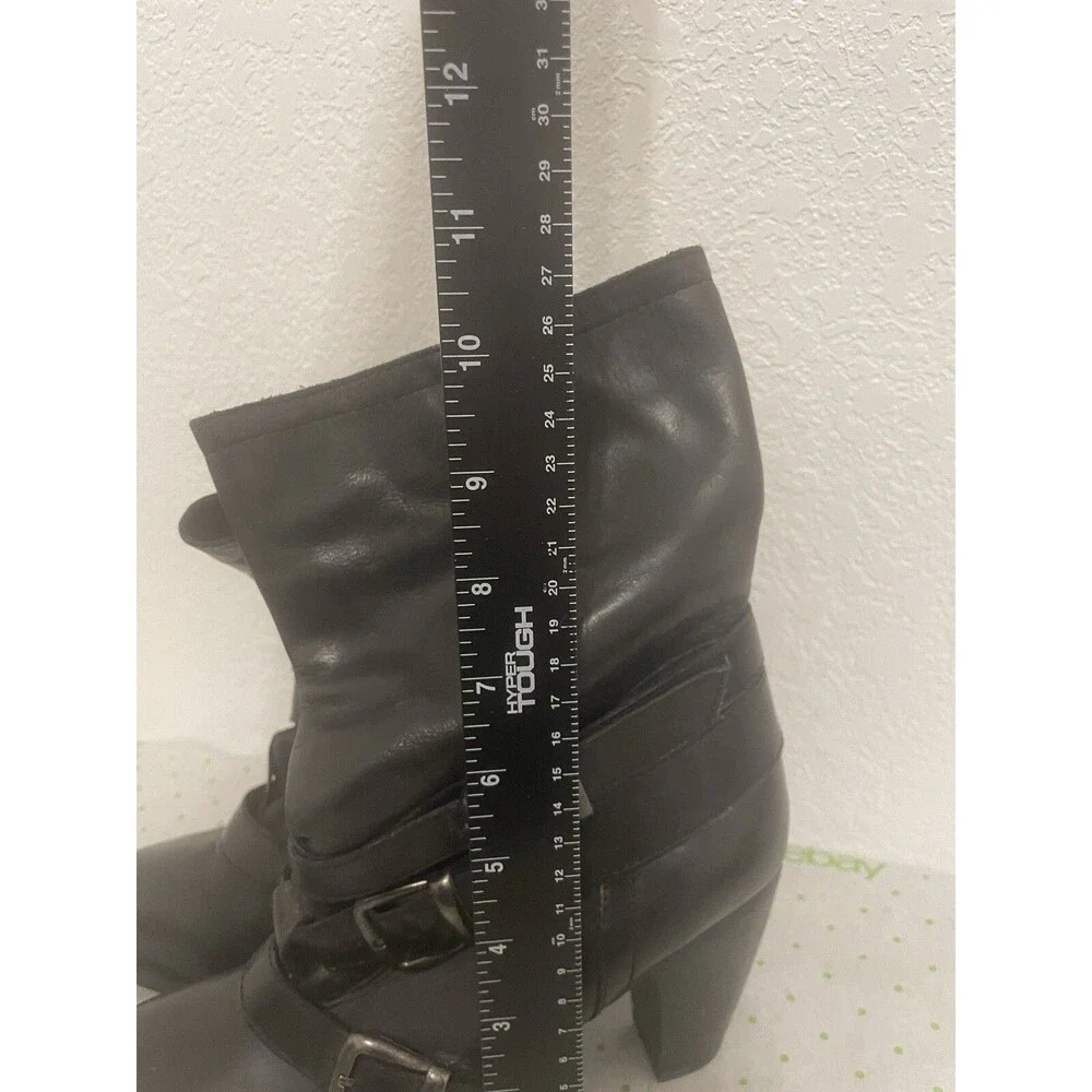 Women’s Size 8 7.5 Boots Shoes Steve Madden Freeway Dark Black Leather High Heel